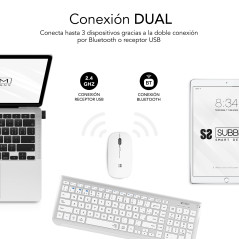 SUBBLIM SUBKBC-DCEP10 tastiera Mouse incluso Universale RF senza fili + Bluetooth QWERTY Spagnolo Argento, Bianco