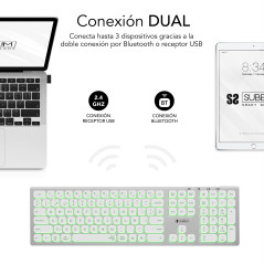 SUBBLIM SUBKB-3MIE300 tastiera Universale RF senza fili + Bluetooth QWERTY Spagnolo Argento, Bianco