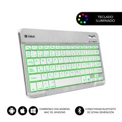 SUBBLIM TECLADO SMART BACKLIT BLUETOOTH SILVER QWERTY Spagnolo Argento, Bianco