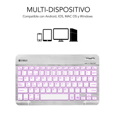 SUBBLIM TECLADO SMART BACKLIT BLUETOOTH SILVER QWERTY Spagnolo Argento, Bianco
