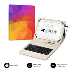 SUBBLIM FUNDA + TECLADO TABLET KEYTAB USB TRIANGULOS QWERTY Spagnolo Micro-USB Multicolore
