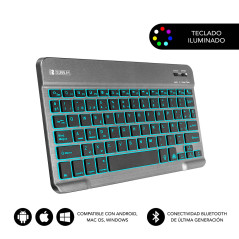 SUBBLIM TECLADO SMART BACKLIT BLUETOOTH GREY QWERTY Spagnolo Nero, Grigio