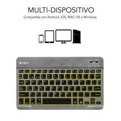 SUBBLIM TECLADO SMART BACKLIT BLUETOOTH GREY QWERTY Spagnolo Nero, Grigio
