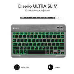 SUBBLIM TECLADO SMART BACKLIT BLUETOOTH GREY QWERTY Spagnolo Nero, Grigio