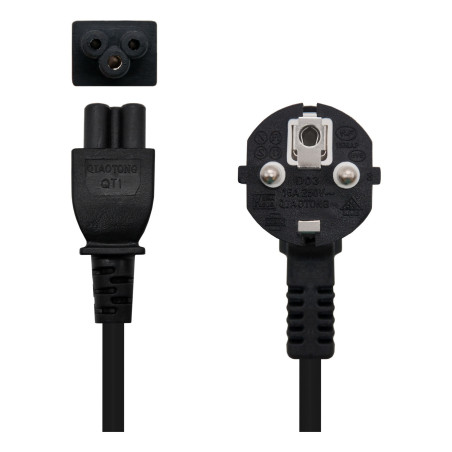 Cable alimentacion tipo trebol 1.5m nanocable negro corriente -  acodado -  schuko c5 -  awg18