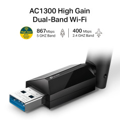 Adaptador usb 3.0 dual band ac1300 2.4 ghz y 5ghz tp - link