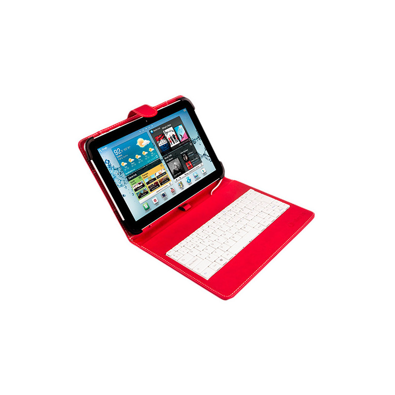Funda universal silver ht para tablet 9 - 10.1 pulgadas + teclado con cable micro usb rojo - blanco