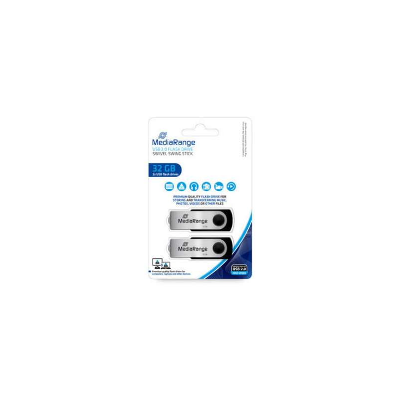 MediaRange MR911-2 unità flash USB 32 GB USB tipo A 2.0 Nero, Argento MediaRange MR911-2 unità flash USB 32 GB USB tipo A 2.0 Nero, Argento