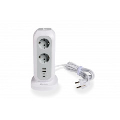 VERBATIM POWER STRIP WITH 11 SOCKETS WITH SWITCH CABLE 2 M + 2 UBS-C AND 2 USB-A WHITE 49547