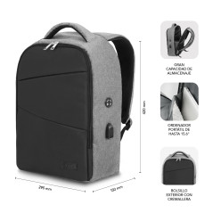 SUBBLIM MOCHILA SECURE V2 AP ANTIROBO 16'' GRIS 40,6 cm (16") Zaino Nero, Grigio