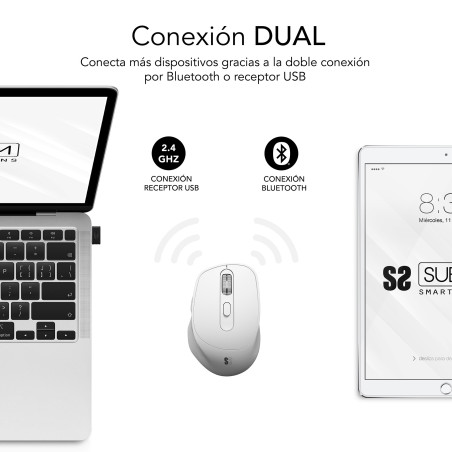 Raton inalambrico subblim curve ergo dual blanco