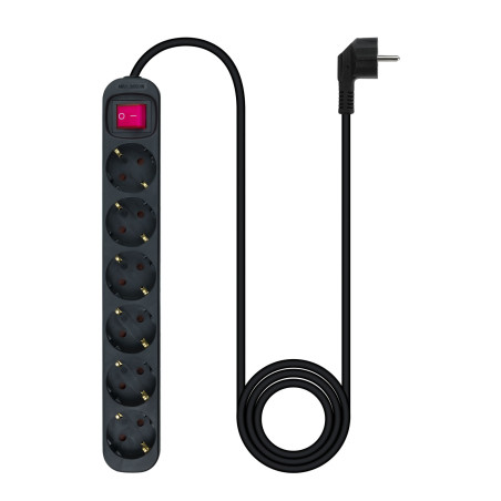 Regleta 6 tomas 1.4m nanocable con interruptor negro -  250v -  proteccion