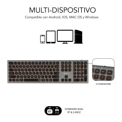 SUBBLIM SUBKB-3MIE310 tastiera Universale RF senza fili + Bluetooth QWERTY Spagnolo Nero, Grigio