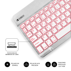 SUBBLIM TECLADO SMART BACKLIT BLUETOOTH SILVER QWERTY Spagnolo Argento, Bianco