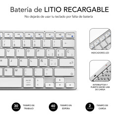 SUBBLIM SUB-KB-3ADC200 tastiera Universale Bluetooth QWERTY Spagnolo Argento, Bianco