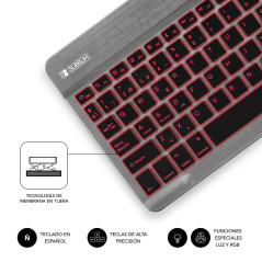 SUBBLIM TECLADO SMART BACKLIT BLUETOOTH GREY QWERTY Spagnolo Nero, Grigio