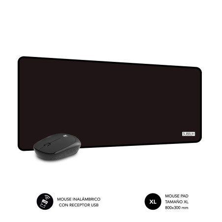 Alfombrilla + raton inalambrico subblim harmony negro