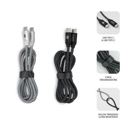 Cable de datos subblim usb tipo c pack 2 negro y plata