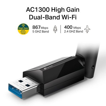 Adaptador usb 3.0 dual band ac1300 2.4 ghz y 5ghz tp - link