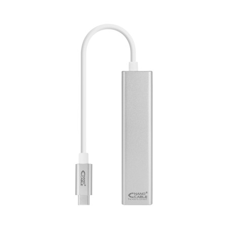 Cable usb tipo c 3.0 a gigabit ethernet + 3 x usb 3.0 nanocable 15cm -  macho - hembra -  plata