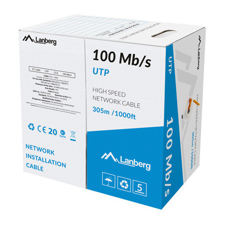 Bobina 100mb - s lanberg utp 305m solid cca naranja