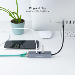 Nanocable 10.03.0407 replicatore di porte e docking station per laptop Cablato USB 3.2 Gen 1 (3.1 Gen 1) Type-A Grigio