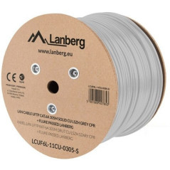 Bobina cat.6a lanberg ftp 305m  rj45 solid cobre lszh cpr fluke teste awg24 gris