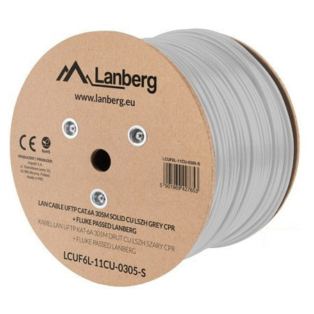 Bobina cat.6a lanberg ftp 305m  rj45 solid cobre lszh cpr fluke teste awg24 gris