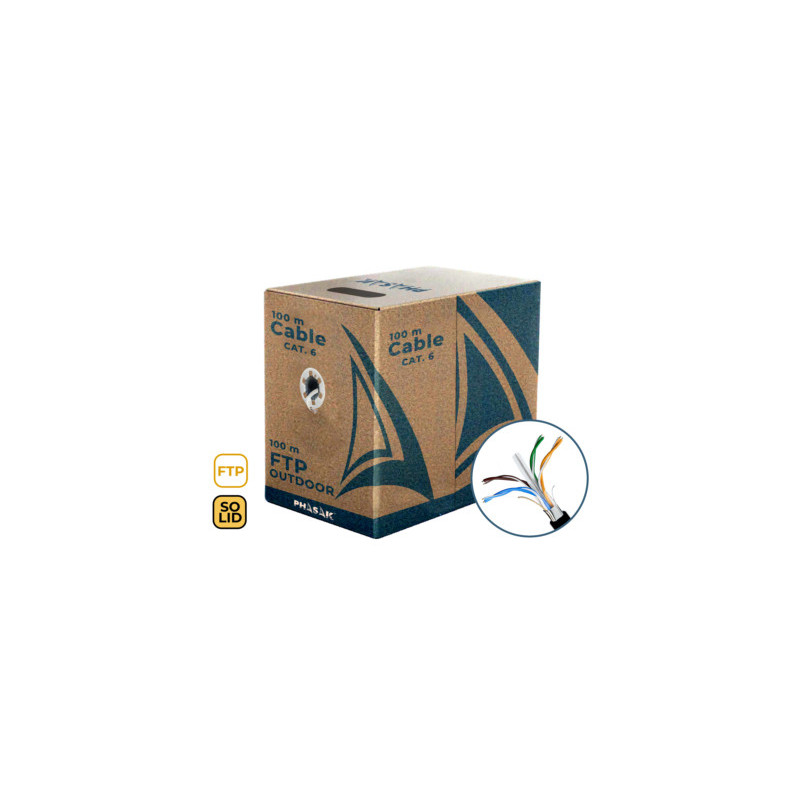 Bobina de cable de red exterior cca slido en caja  ftp  cat. 6  100 metros