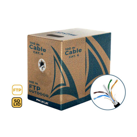 Bobina de cable de red exterior cca slido en caja  ftp  cat. 6  100 metros