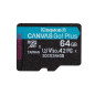 Memoria micro sdxc 64gb kingston canvas go uhs - i cl10 r: 170mb - s  w:70mb - s + adaptador sd