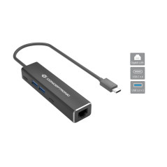 Adaptador usb tipo c a rj45 conceptronic macho - hembra + hub 4 en 1