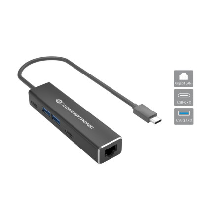 Adaptador usb tipo c a rj45 conceptronic macho - hembra + hub 4 en 1