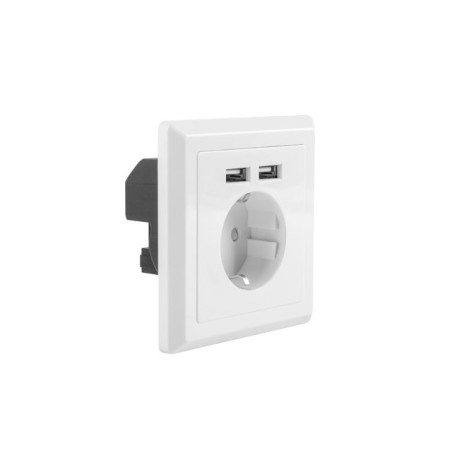 Roseta pared lanberg 230v schuko 16a 2x usb 2.1 a blanco
