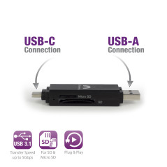 Ewent EW1075 lettore di schede USB 3.2 Gen 1 (3.1 Gen 1) Type-A Type-C Nero