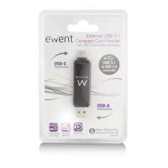Ewent EW1075 lettore di schede USB 3.2 Gen 1 (3.1 Gen 1) Type-A Type-C Nero