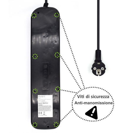 Regleta ewent 6 tomas shucko interruptor individual negro