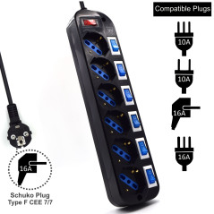 Ewent EW3851 protezione da sovraccarico Nero 6 presa(e) AC 220 V 1,5 m