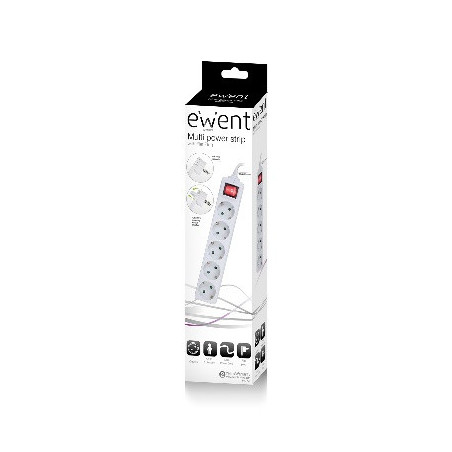Regleta ewent 5 tomas shucko interruptor y enchufe plano