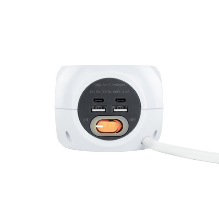 Regleta base de enchufes nanocable 3tomas shucko 2 puertos usb 3 puertos usb - c cable 3m