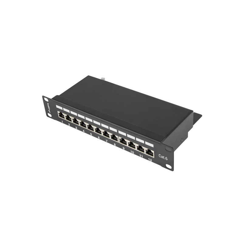 Patch panel lanberg 12 puertos 1u cat.6 10 pulgadas blindado negro