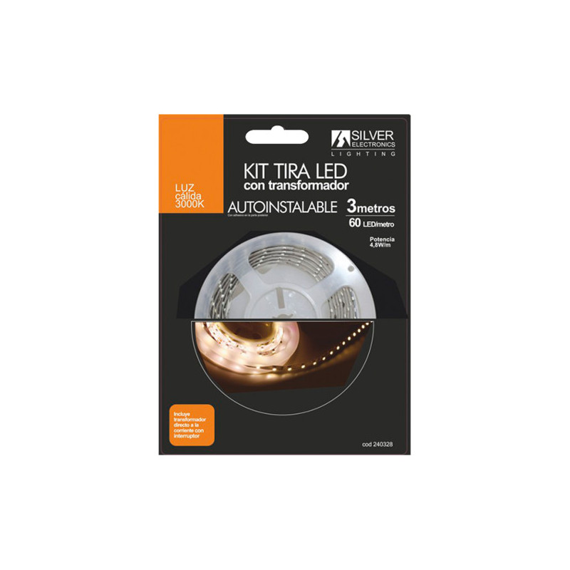 Kit tira led silver electronics 300 lm - m -  3m -  12v -  4.8w - m -  3000k -  luz calida
