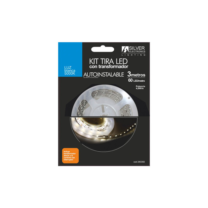 Kit tira led silver electronics 300 lm - m -  3m -  12v -  4.8w - m -  5000k -  luz blanca