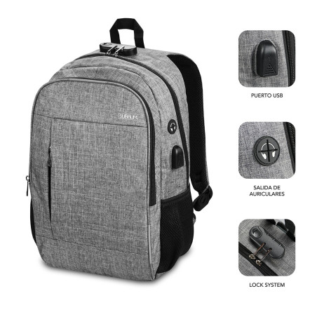 Mochila subblim urban lock para portatil 16 pulgadas gris
