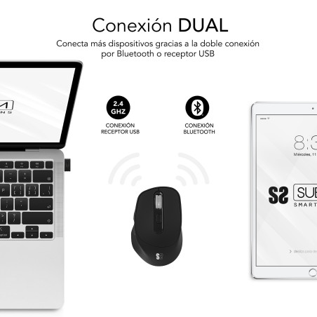 Raton inalambrico subblim curve ergo dual negro