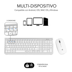 SUBBLIM SUBKBC-DCEP10 tastiera Mouse incluso Universale RF senza fili + Bluetooth QWERTY Spagnolo Argento, Bianco