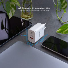 Cargador de pared tooq triple 2xusb - c + usb a blanco 65w