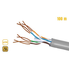 Bobina cable gris phasak utp awg23 100m  cat.6 - cca solido - awg 23