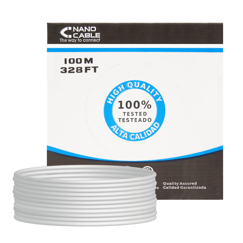 Bobina cable red utp cat5e rj45 nanocable 100m rigido 100m -  awg24 -  gris