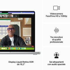 Apple MacBook Pro 16'' M3 Max chip con 16‑core CPU e 40‑core GPU, 1TB SSD - Argento